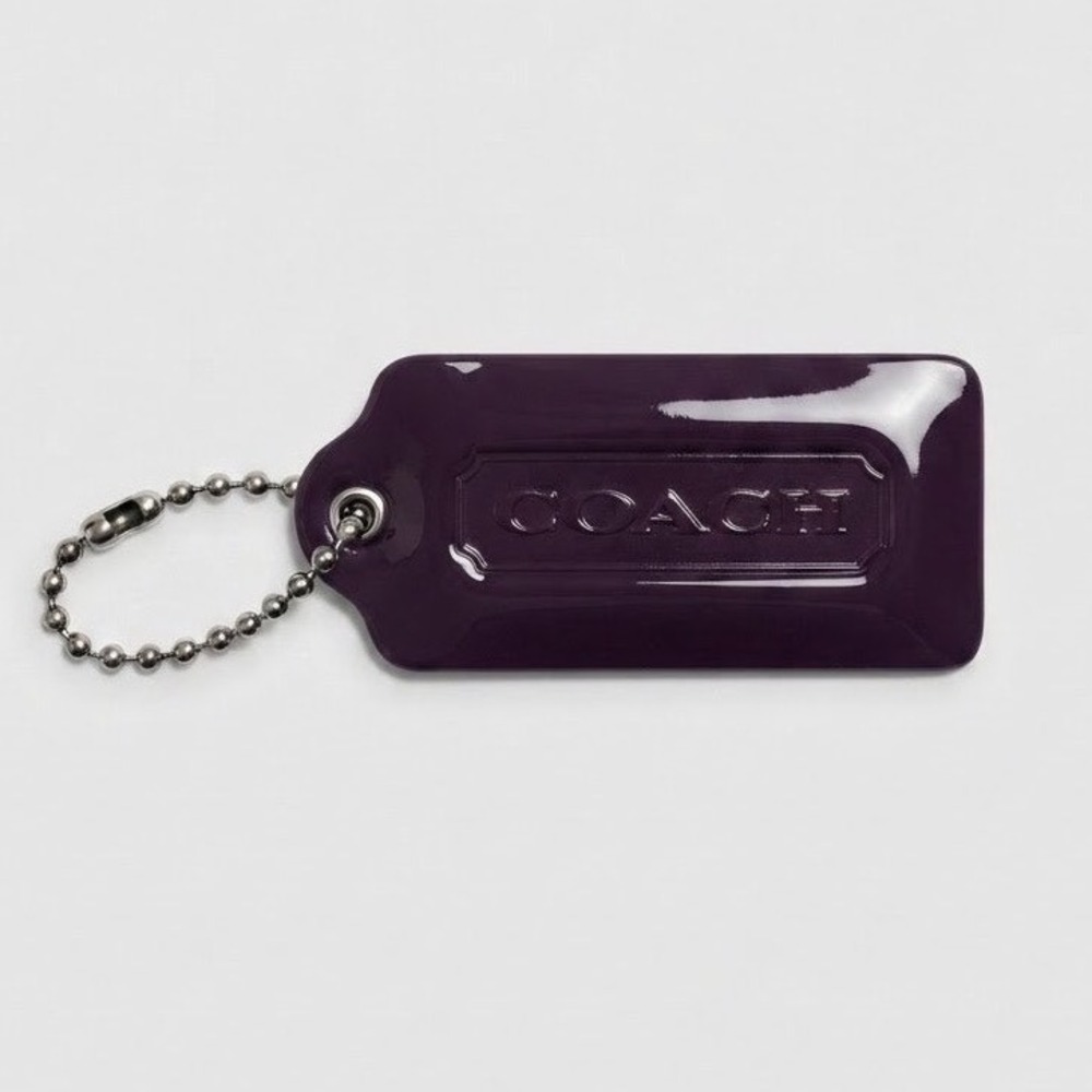 Coach Plum Purple Patent Leather Bag Hangtag Charm with Silver Ball Chain